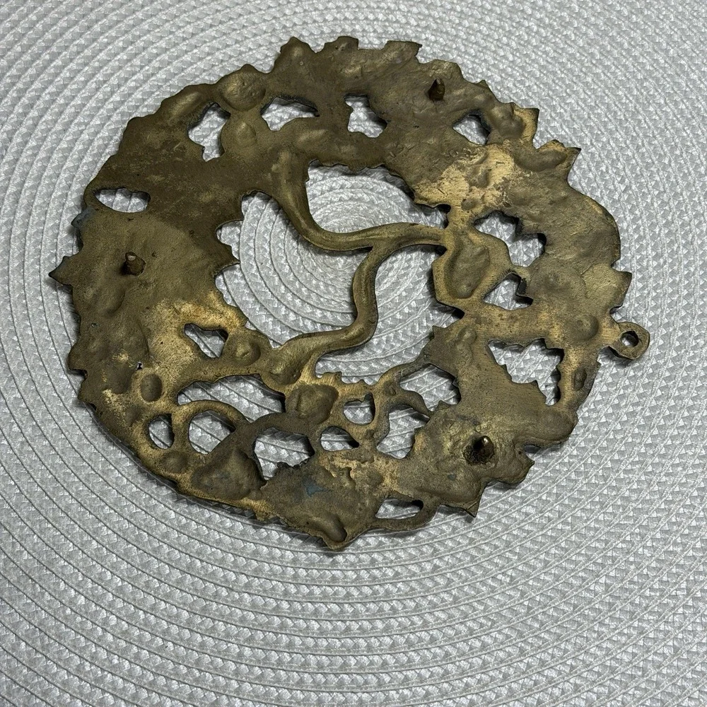 Vintage Brass Footed Christmas Themed Trivet Made‎ in Taiwan- Republic of China